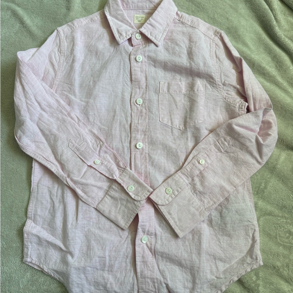Crewcuts Pink Linen Button Down Shirt Long Sleeve